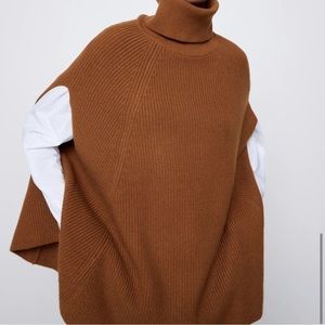 Zara Chic Turtleneck Poncho Pullover in Camel
